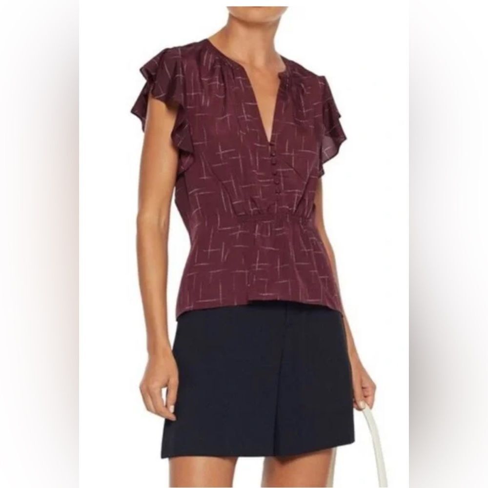 Joie Crisbell Flutter Sleeve Ruffle Button Top V-Neck Size Small EUC